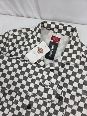 NWT Dickies Girl Juniors Denim Jacket Gray White Cotton Checkered Stretch Size M